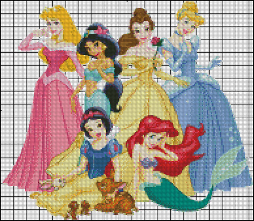 Esquemas de las Princesas Disney en Punto de Cruz (4)